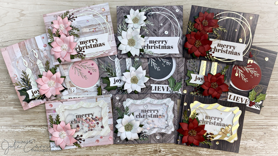 Elegant Poinsettia Christmas Cards using Comfort & Joy Cricut Collection